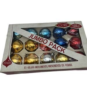 15 Vintage Glass Ball Ornaments 7 Coby Red Blue Gold Silver Plus 8 Christmas